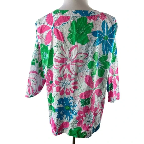 Talbots Lace Bib Tunic - Anguilla Floral Popover Split Neck Top Plus Size 3X - Picture 5 of 11